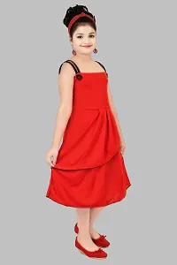 Elegant Red Crepe Solid Frocks For Girls-thumb3