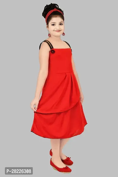 Elegant Red Crepe Solid Frocks For Girls-thumb5