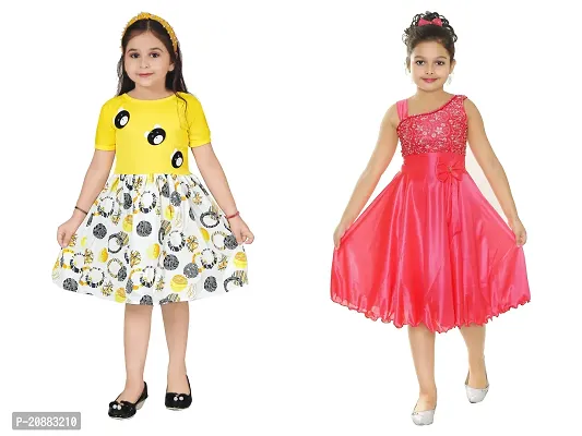 Stylish Multicoloured Crepe Frocks For Kids Girls, Pack Of 2