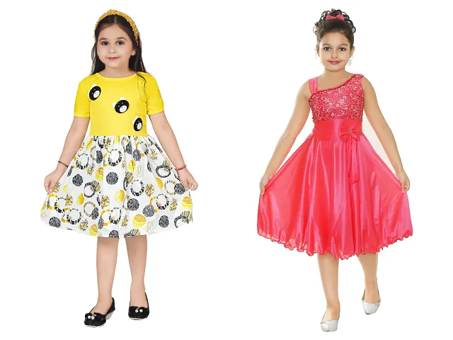 Stylish Crepe Frocks For Kids Girls, Pack Of 2