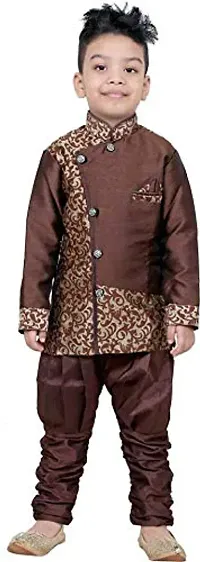 SKDC Kids Festive Sherwani Set For Boys(Brown And Brown,Cotton Silk,)