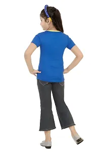 Stylish Demin Jeans With Hosiery Printed Royal Blue T-Shirt For Girls-thumb2