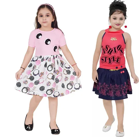 Stylish Crepe Frocks For Kids Girls, Pack Of 2