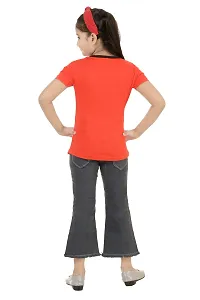 Stylish Demin Jeans With Hosiery Printed Red T-Shirt For Girls-thumb2