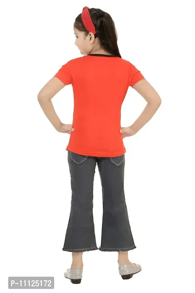 Stylish Demin Jeans With Hosiery Printed Red T-Shirt For Girls-thumb3