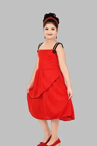 Elegant Red Crepe Solid Frocks For Girls-thumb2