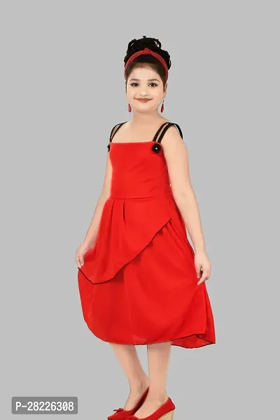 Elegant Red Crepe Solid Frocks For Girls-thumb3