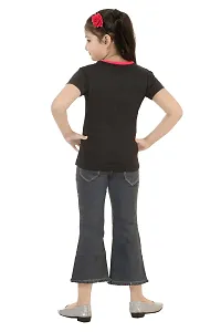 Stylish Demin Jeans With Hosiery Printed Black T-Shirt For Girls-thumb2