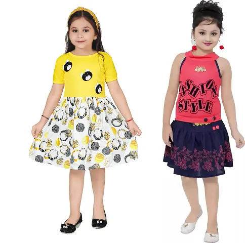 Stylish Crepe Frocks For Kids Girls, Pack Of 2