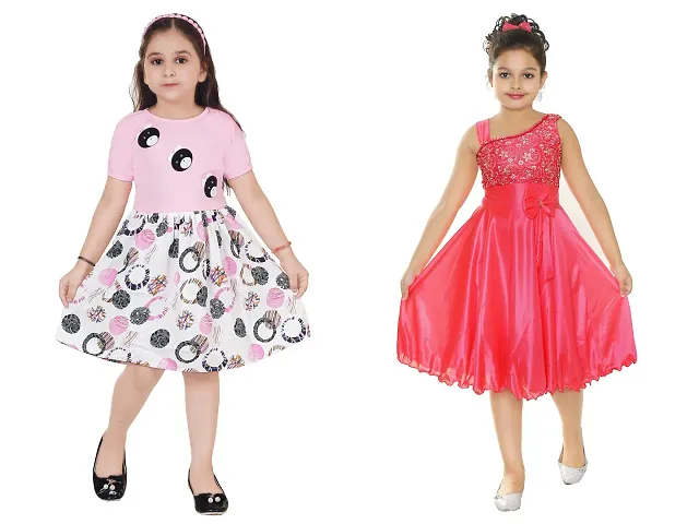 Stylish Crepe Frocks For Kids Girls, Pack Of 2