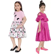 Stylish Multicoloured Crepe Frocks For Kids Girls, Pack Of 2-thumb1