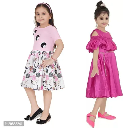 Stylish Multicoloured Crepe Frocks For Kids Girls, Pack Of 2-thumb2