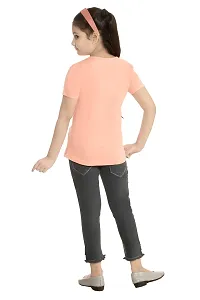 Stylish Demin Jeans With Hosiery Printed Peach T-Shirt For Girls-thumb2