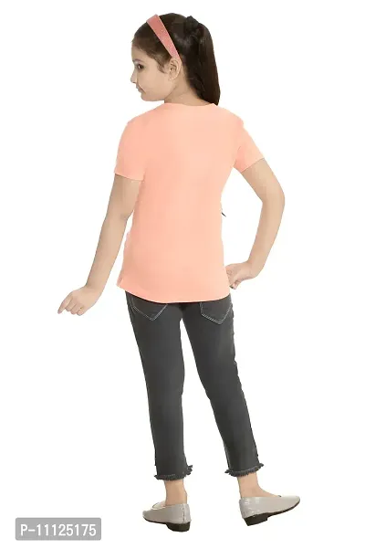 Stylish Demin Jeans With Hosiery Printed Peach T-Shirt For Girls-thumb3