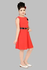 Elegant Red Crepe Solid Frocks For Girls-thumb3