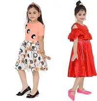 Stylish Multicoloured Crepe Frocks For Kids Girls, Pack Of 2-thumb1