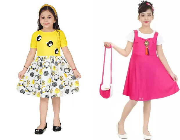 Stylish Crepe Frocks For Kids Girls, Pack Of 2