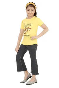 Stylish Demin Jeans With Hosiery Printed Yellow T-Shirt For Girls-thumb1