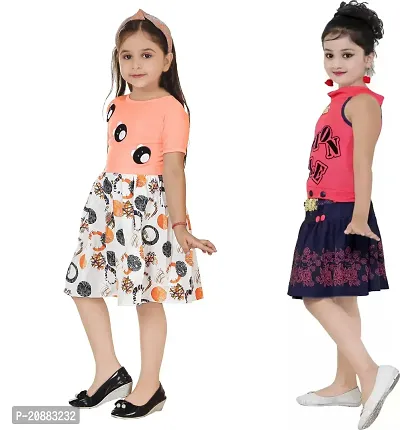 Stylish Multicoloured Crepe Frocks For Kids Girls, Pack Of 2-thumb2