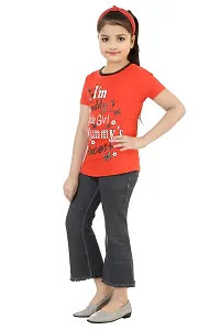 Stylish Demin Jeans With Hosiery Printed Red T-Shirt For Girls-thumb1