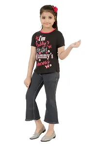 Stylish Demin Jeans With Hosiery Printed Black T-Shirt For Girls-thumb1