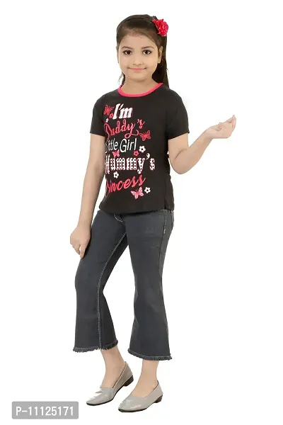 Stylish Demin Jeans With Hosiery Printed Black T-Shirt For Girls-thumb2