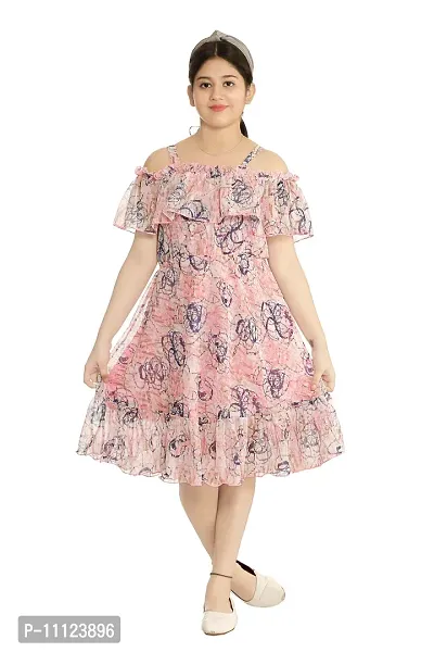Elegant Georgette Pink Printed Dress For Girls