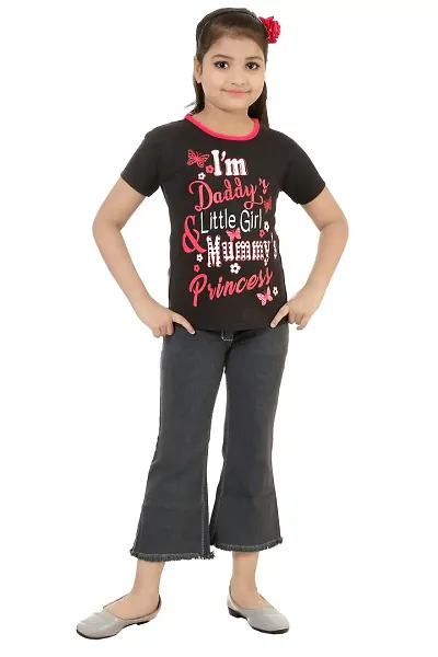 Stylish Demin Jeans With Hosiery T-Shirt For Girls