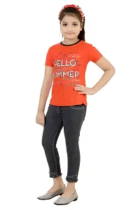 Stylish Demin Jeans With Hosiery Printed Red T-Shirt For Girls-thumb1