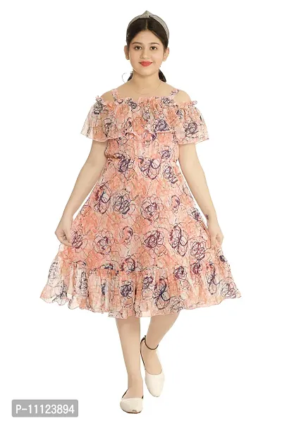 Elegant Georgette Orange Printed Dress For Girls