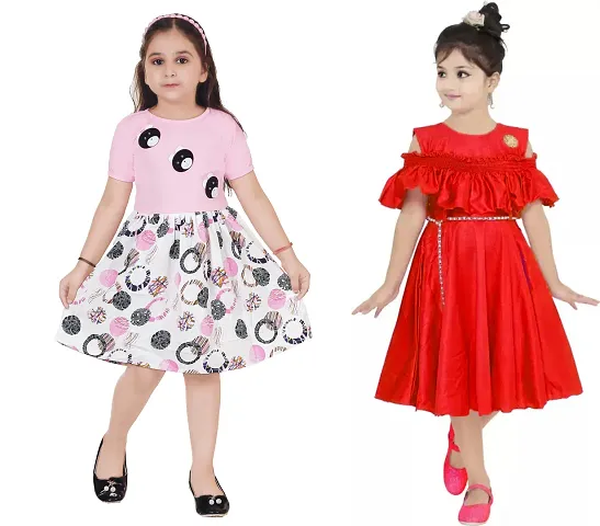 Stylish Crepe Frocks For Kids Girls, Pack Of 2