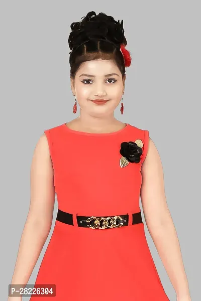 Elegant Red Crepe Solid Frocks For Girls-thumb2