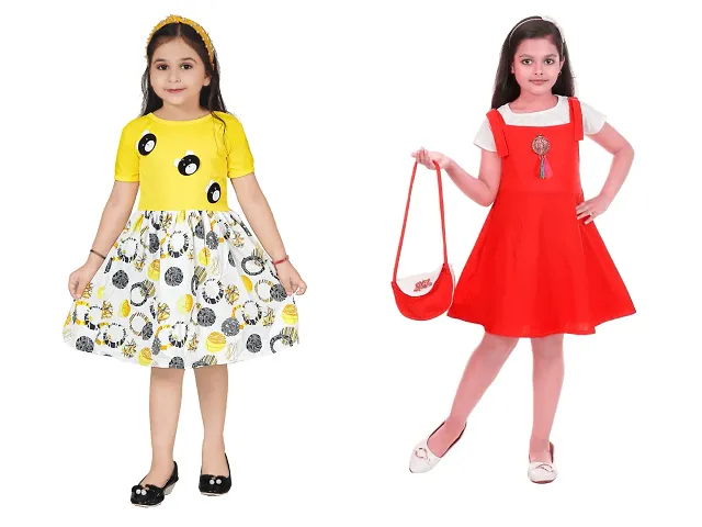 Stylish Crepe Frocks For Kids Girls, Pack Of 2