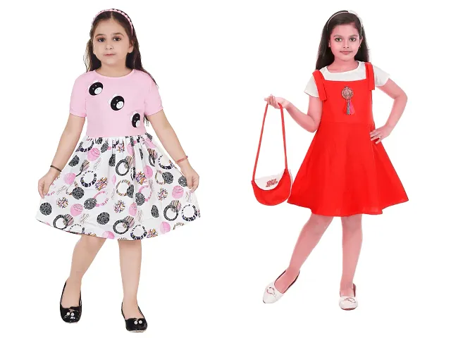 Stylish Crepe Frocks For Kids Girls, Pack Of 2