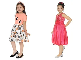 Stylish Multicoloured Crepe Frocks For Kids Girls, Pack Of 2-thumb1