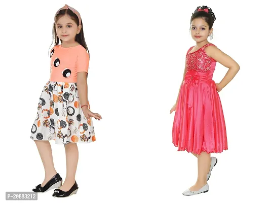 Stylish Multicoloured Crepe Frocks For Kids Girls, Pack Of 2-thumb2