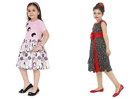 Stylish Multicoloured Crepe Frocks For Kids Girls, Pack Of 2-thumb1
