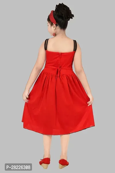 Elegant Red Crepe Solid Frocks For Girls-thumb2