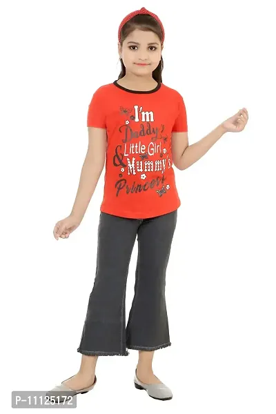 Stylish Demin Jeans With Hosiery Printed Red T-Shirt For Girls