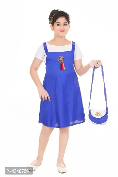 Blue Cotton Blend Dress with Bag