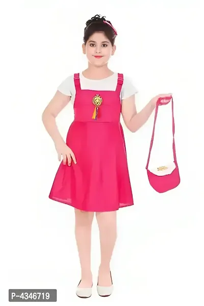 Pink Cotton Blend Dress with Bag-thumb0