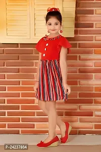 Trendy Red Cotton Blend Self Design Partywear Dress For Girls-thumb1