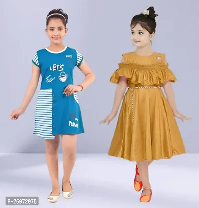 Girls Midi/Knee Length Party Dress (combo pack of 2)-thumb0