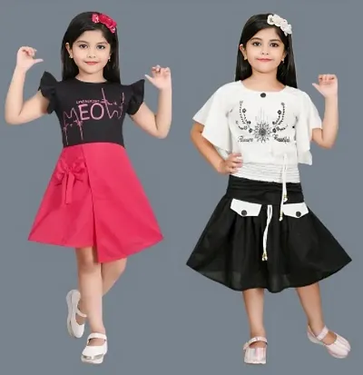 Girls Midi/Knee Length Party Dress (combo pack of 2)