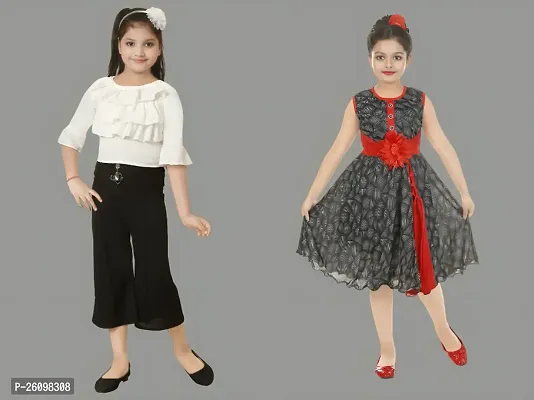Girls Midi/Knee Length Party Dress (Pack Of 2)