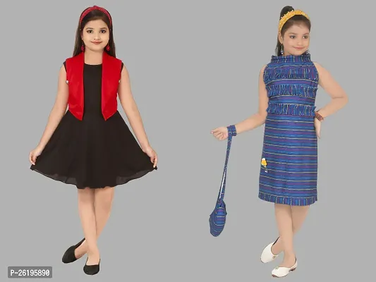 Girls Midi/Knee Length Party Dress (combo pack of 2)