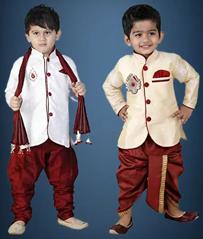 Boys Festive Party Kurta, Dhoti Pant Dupatta Set (Multicolor Pack of 2)