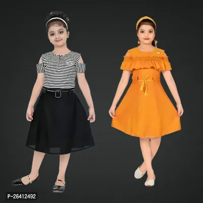 Girls Midi/Knee Length Party Dress (combo pack of 2)