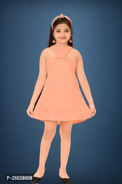 Girls Midi/Knee Length Party Dress  (Peach, Sleeveless)-thumb0