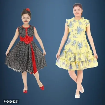 Girls Midi/Knee Length Party Dress (combo pack of 2)-thumb0